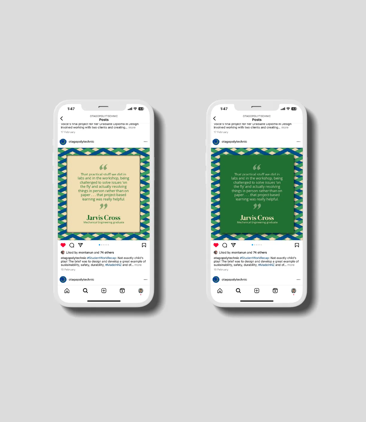 POV designed a modular social media template suite for Otago Polytechnic Te Pukenga, enabling the communications team to produce consistent, professional content across Instagram, Facebook, and LinkedIn at scale. Location: Dunedin, New Zealand POV New Zealand - www.pov.nz
