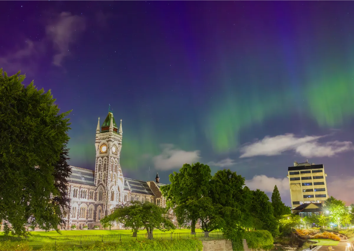 University of Otago, The Night the Aurora Appeared When the aurora australis appeared above the University of Otago, POV was already in position, turning a rare natural event into a lasting visual asset.