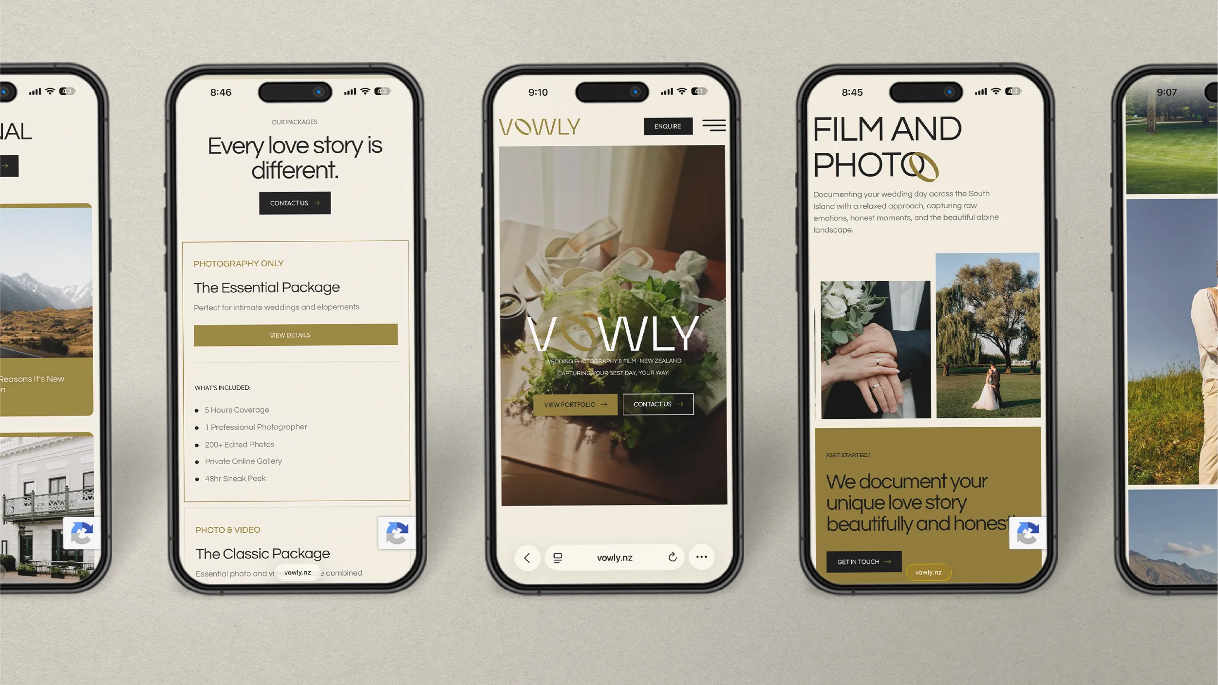 A new brand identity and visual system for a New Zealand wedding photography and film studio built on honesty. Designed by POV - www.pov.nz