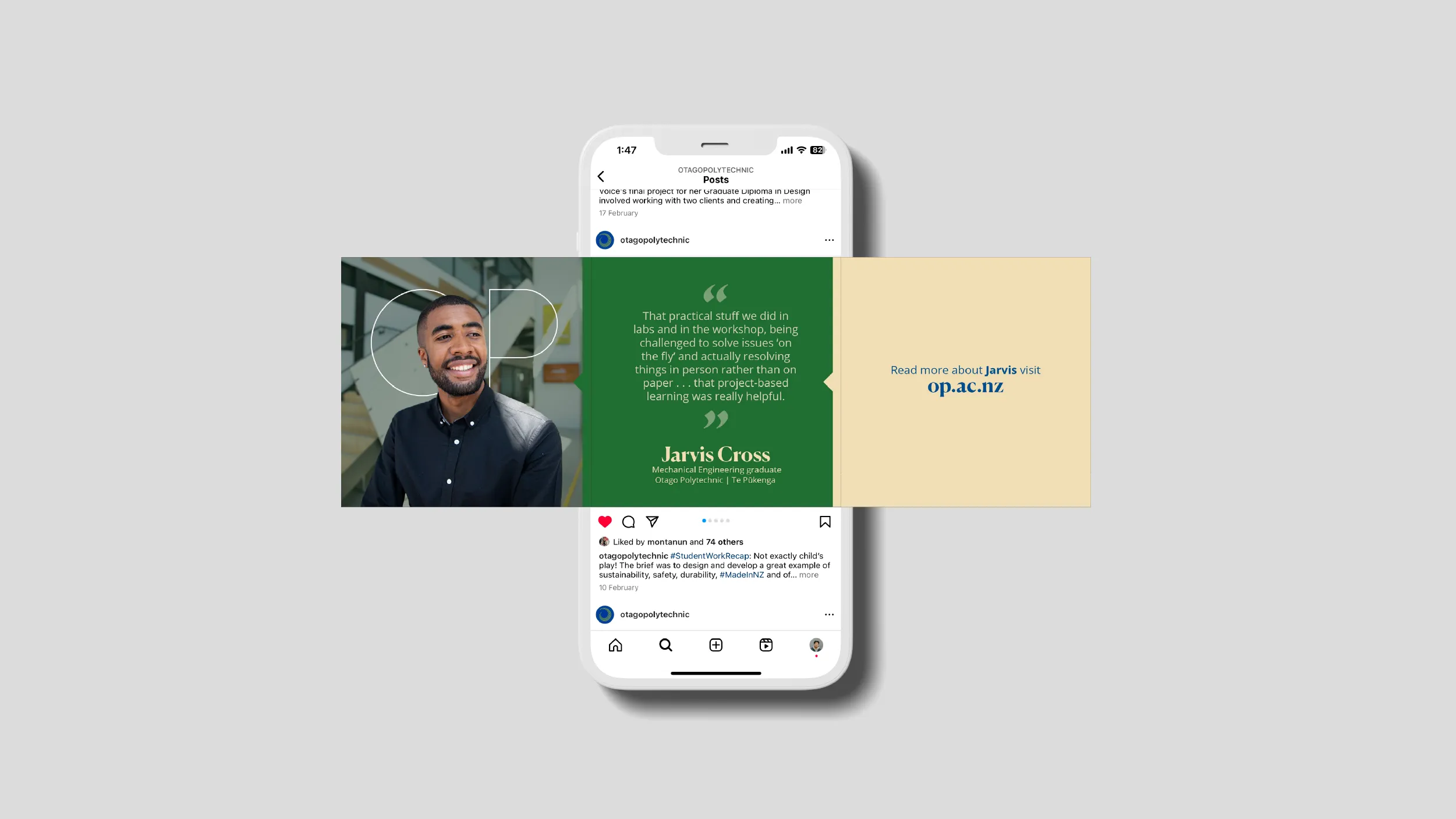 POV designed a modular social media template suite for Otago Polytechnic Te Pukenga, enabling the communications team to produce consistent, professional content across Instagram, Facebook, and LinkedIn at scale. Location: Dunedin, New Zealand POV New Zealand - www.pov.nz