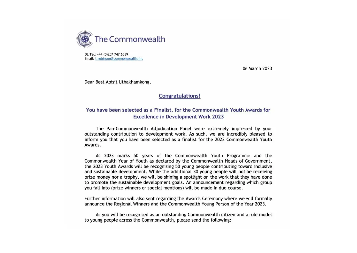 Best Apisit Uthakhamkong for CAYE Pacific - Letter